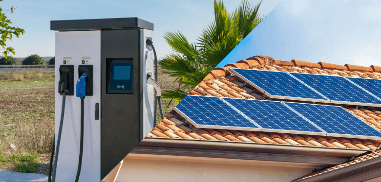 borne de recharge et panneaux solaires